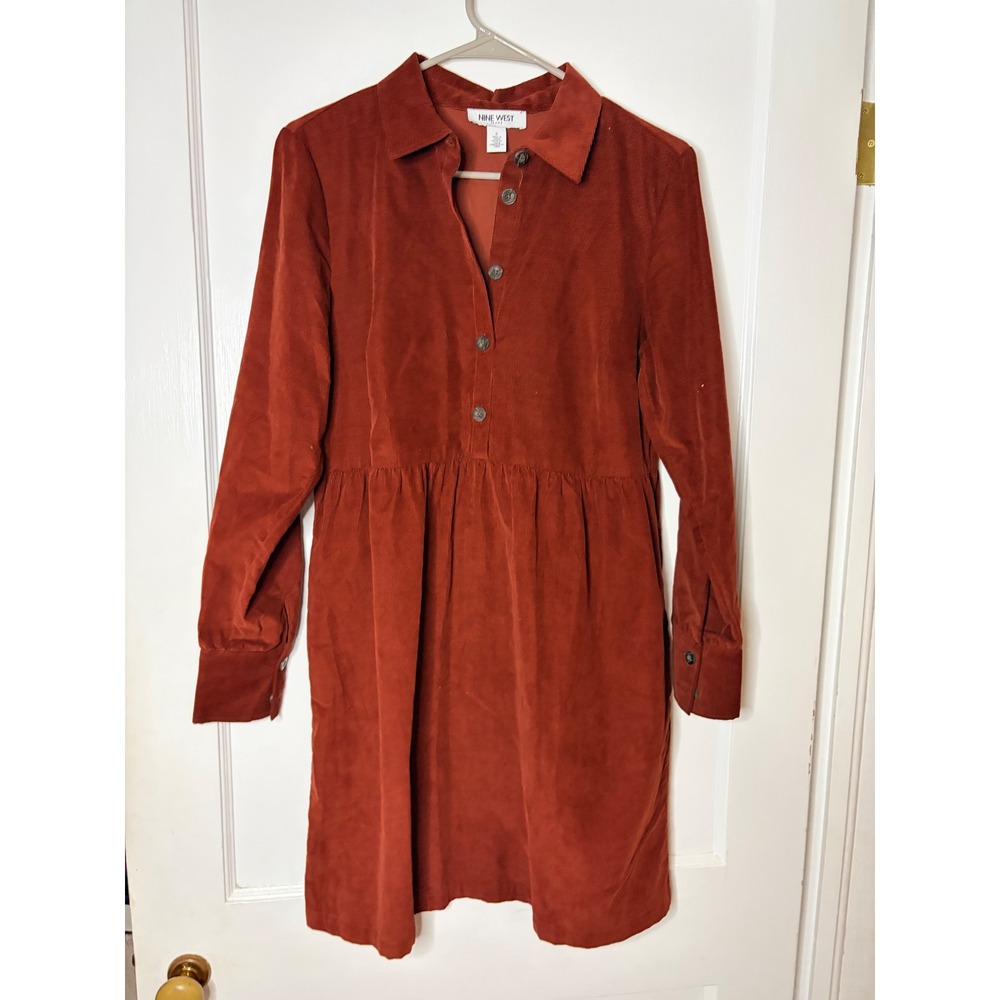 Nine West Jeans Womens Brown Corduroy Empire Waist Shirt Dress Small